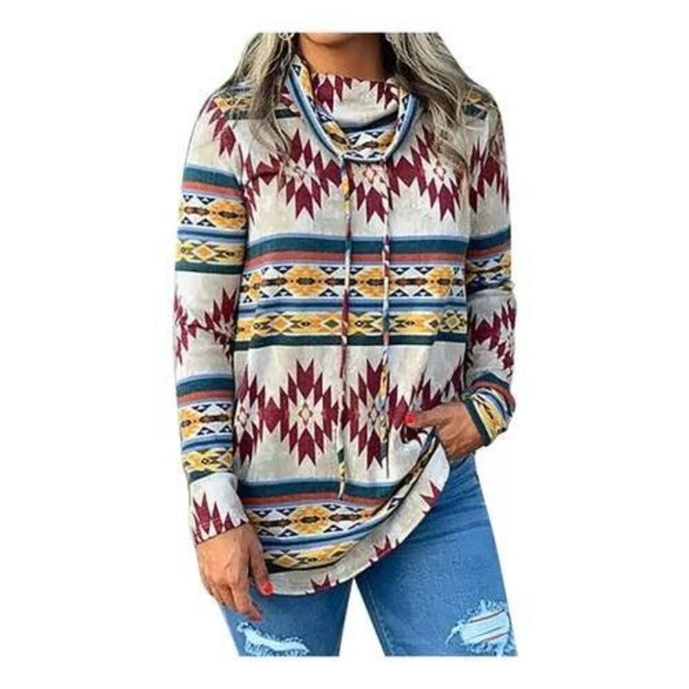 Emery Rose Southwestern Tribal Print Cowl Neck Sweater Medium Western Cowgirl